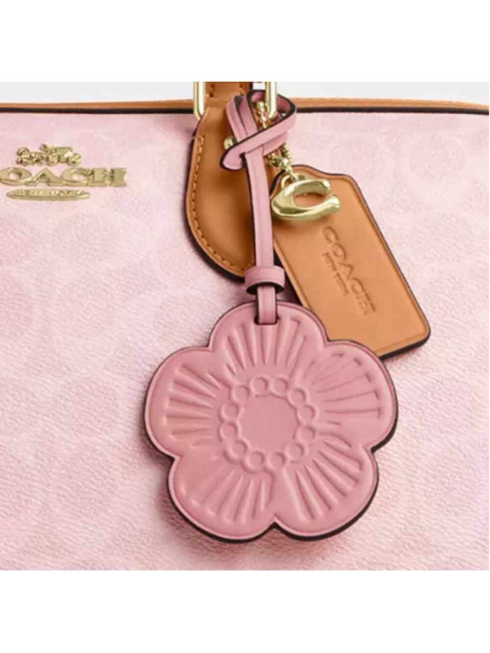 NEW Authentic Coach Large Rowan Satchel In Pink Signature Canvas With Charms NWT - Picture 7 of 12